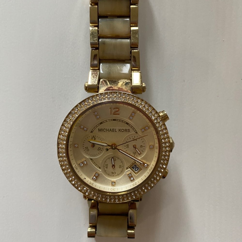 Michael Kors Watch Gold Stainless Steel with Diamond Border